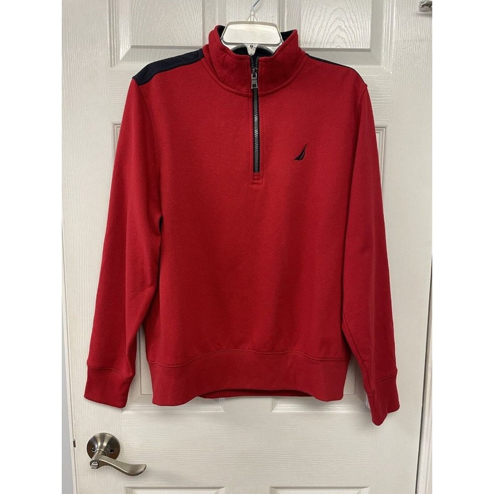 Nautica Sweater Mens Small Red 1/4 Zip Up Pullover Sweatshirt Sailing